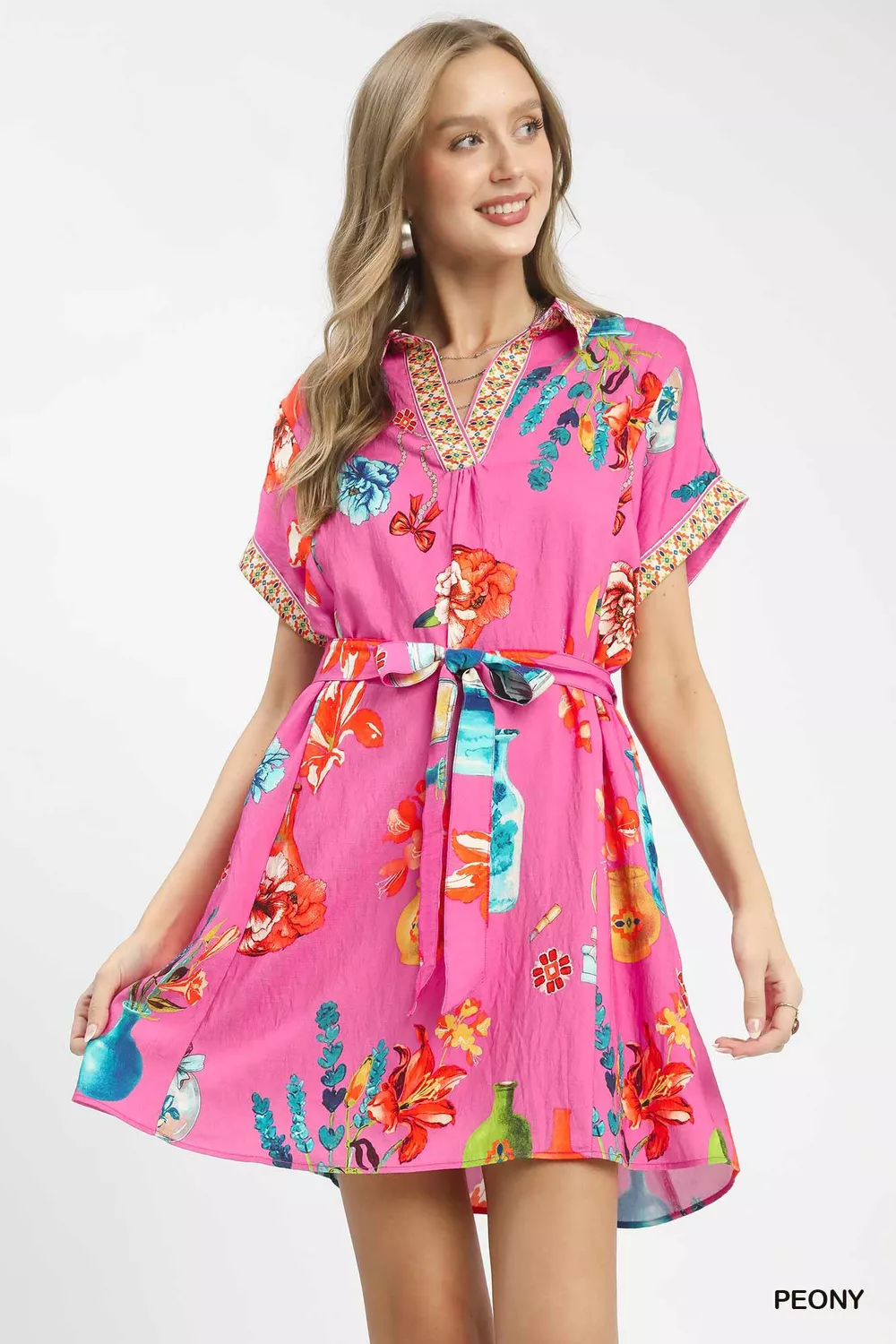 Floral Print Mini Dress with Belt