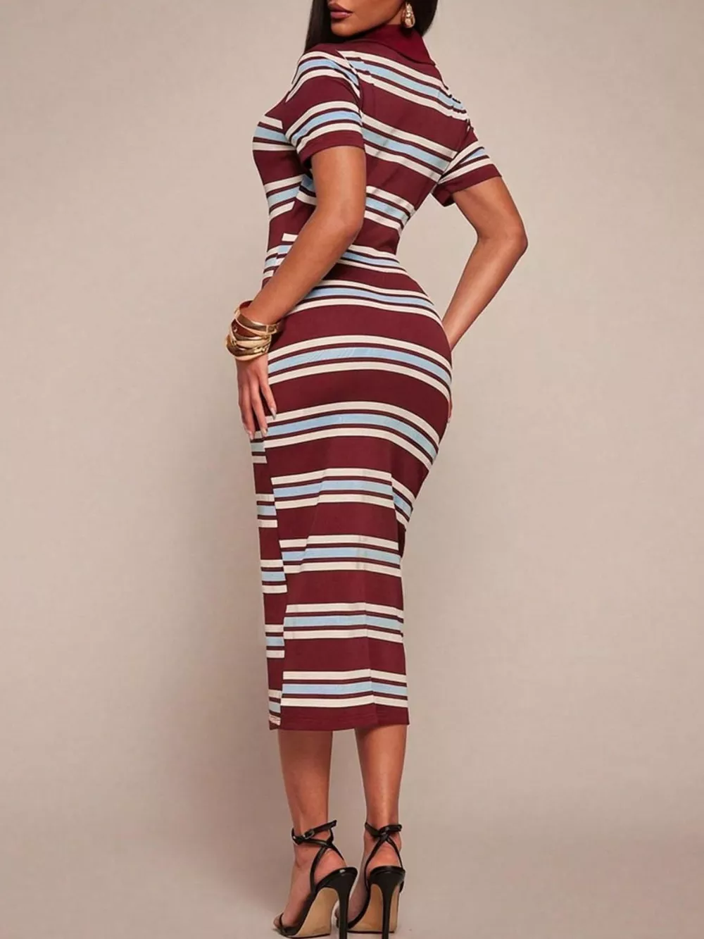 Striped Polo Collar Midi Dress, image 20