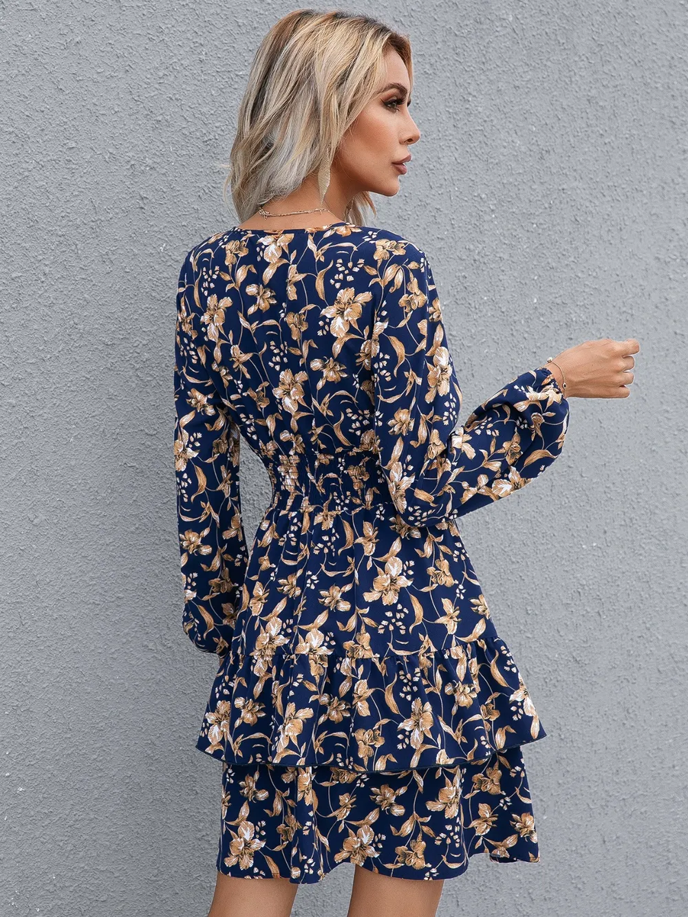 Floral Layered Surplice Balloon Sleeve Dress, image 4