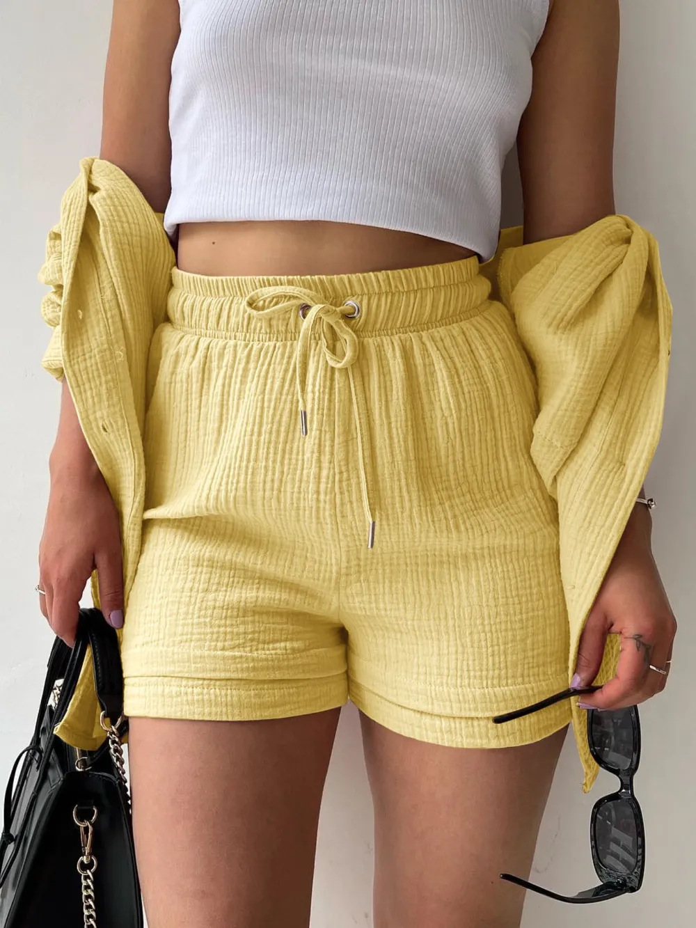 Textured Button Up Shirt and Shorts Set, image 26