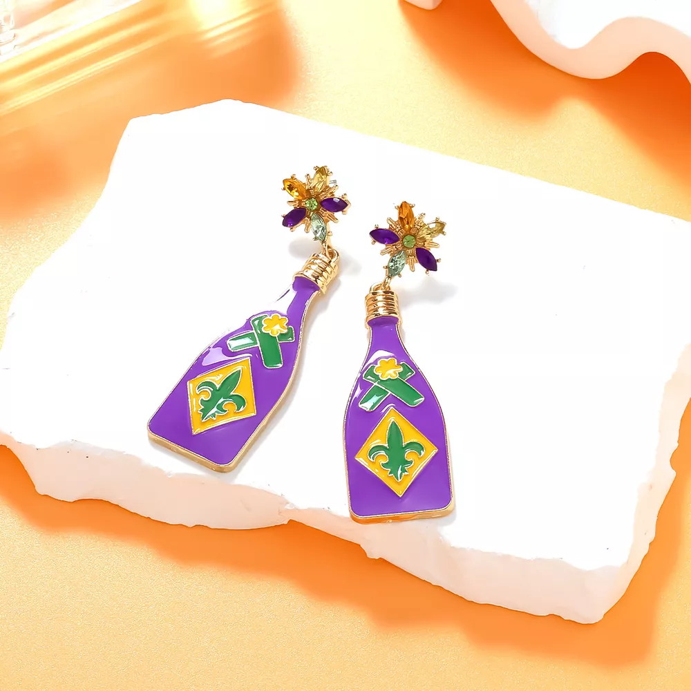 Mardi Gras Bottle Dangle Earrings, image 2