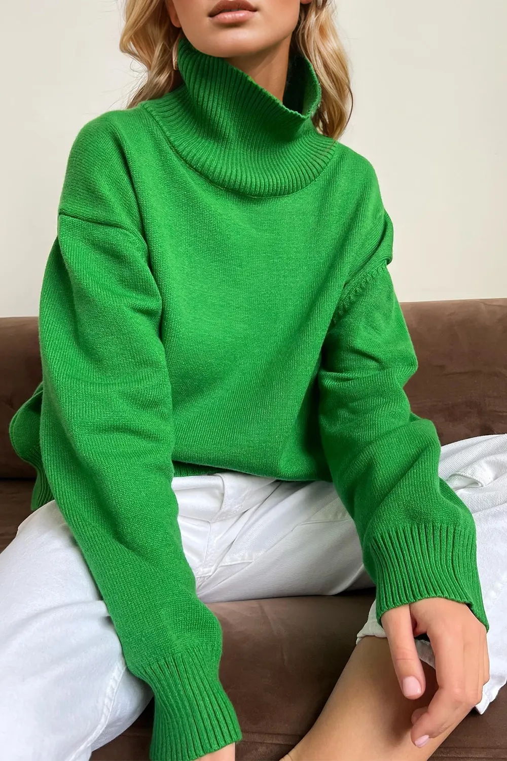 Turtleneck Dropped Shoulder Long Sleeve Sweater, image 36