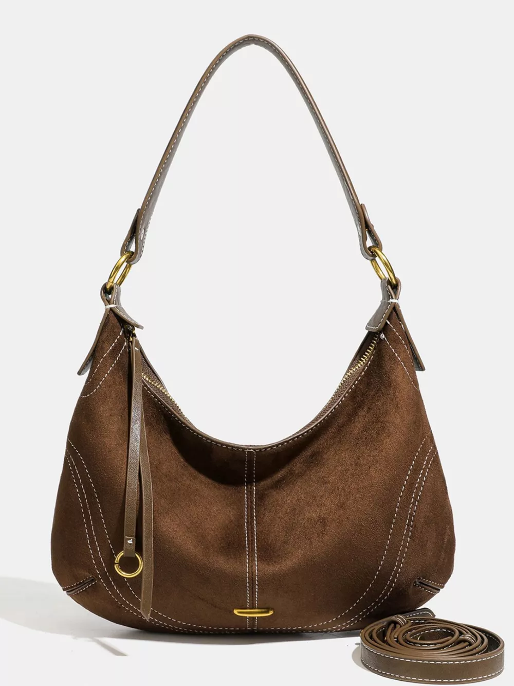 Vintage Suede Hobo Shoulder Bag, image 2