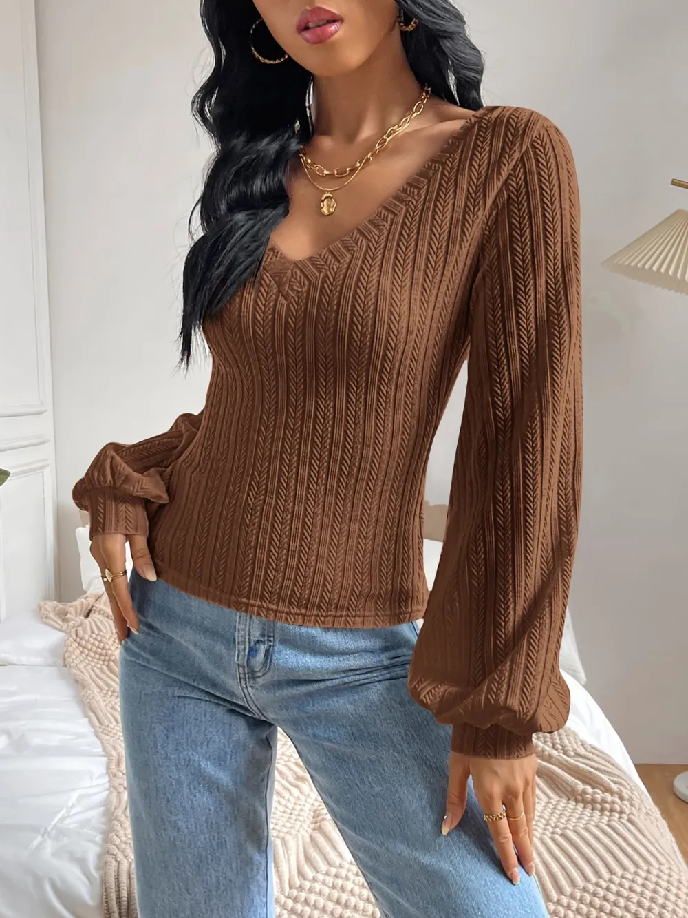 V-Neck Long Sleeve T-Shirt, image 13