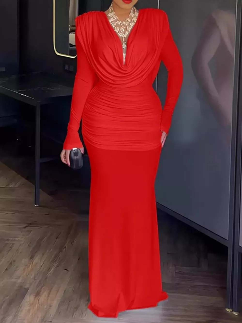 Ruched Long Sleeve Maxi Dress, image 7