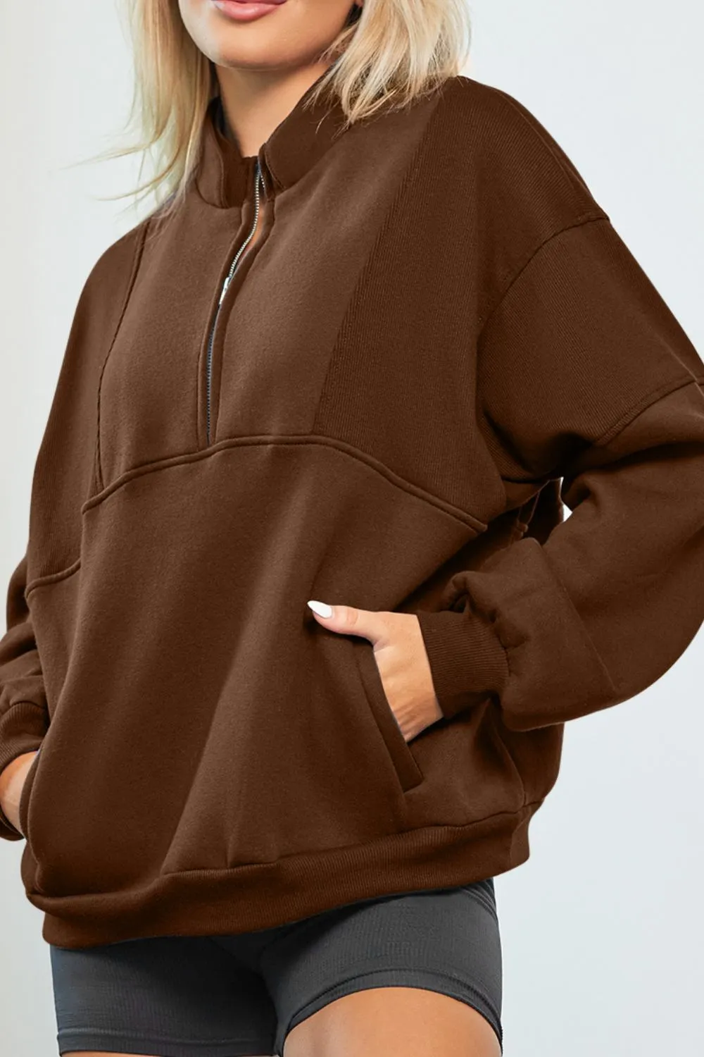 Half Zip Drop Shoulder Long Sleeve Sweatshirt, image 22