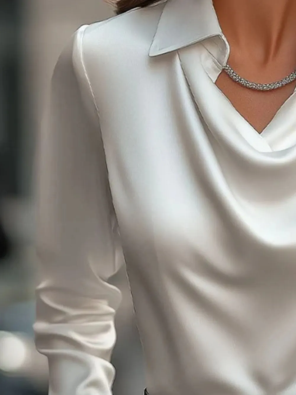 Satin Collar Long Sleeve Blouse, image 6