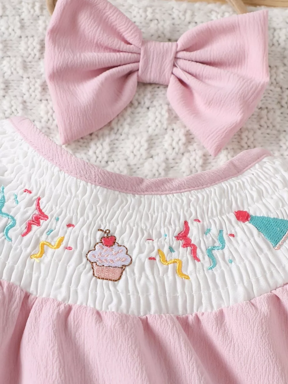 Children's Embroidered Smocked One-Piece with Headband, image 3
