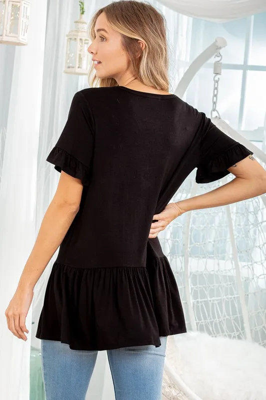 Full Size Ruffled V-Neck Short Sleeve Blouse Plus Size, image 9