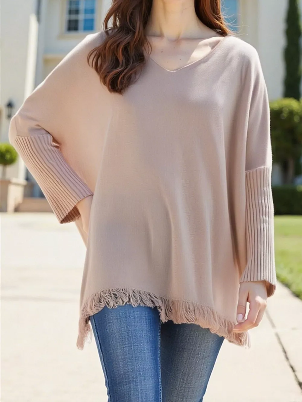Raw Hem V-Neck Sweater, image 11