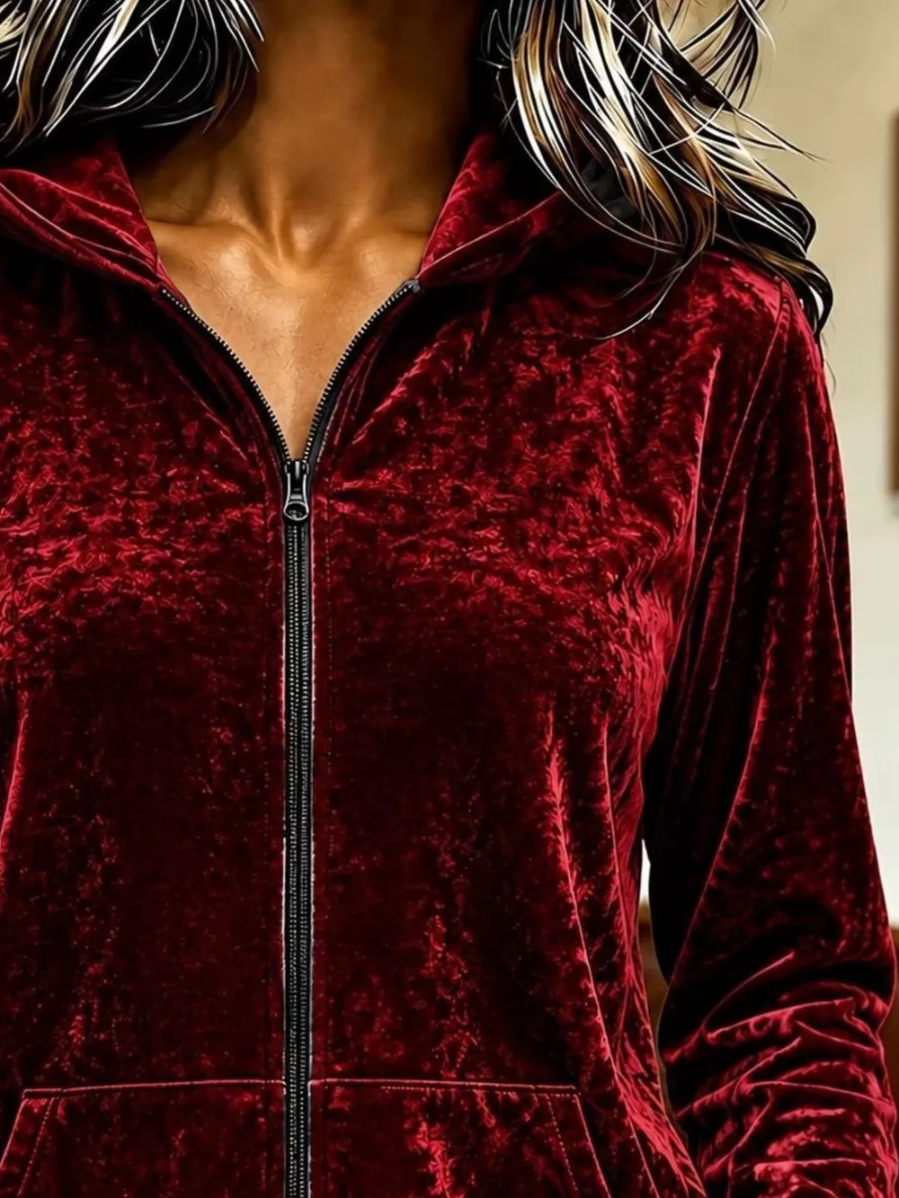 Velvet Zip-Up Hoodie, image 7