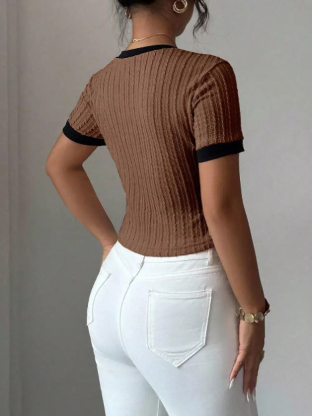 Contrast Trim Short Sleeve T-Shirt, image 5