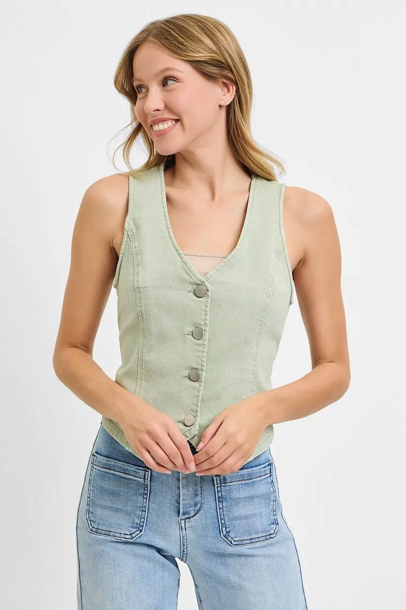 Full Size V Neck Button Down Vest Plus Size, image 4