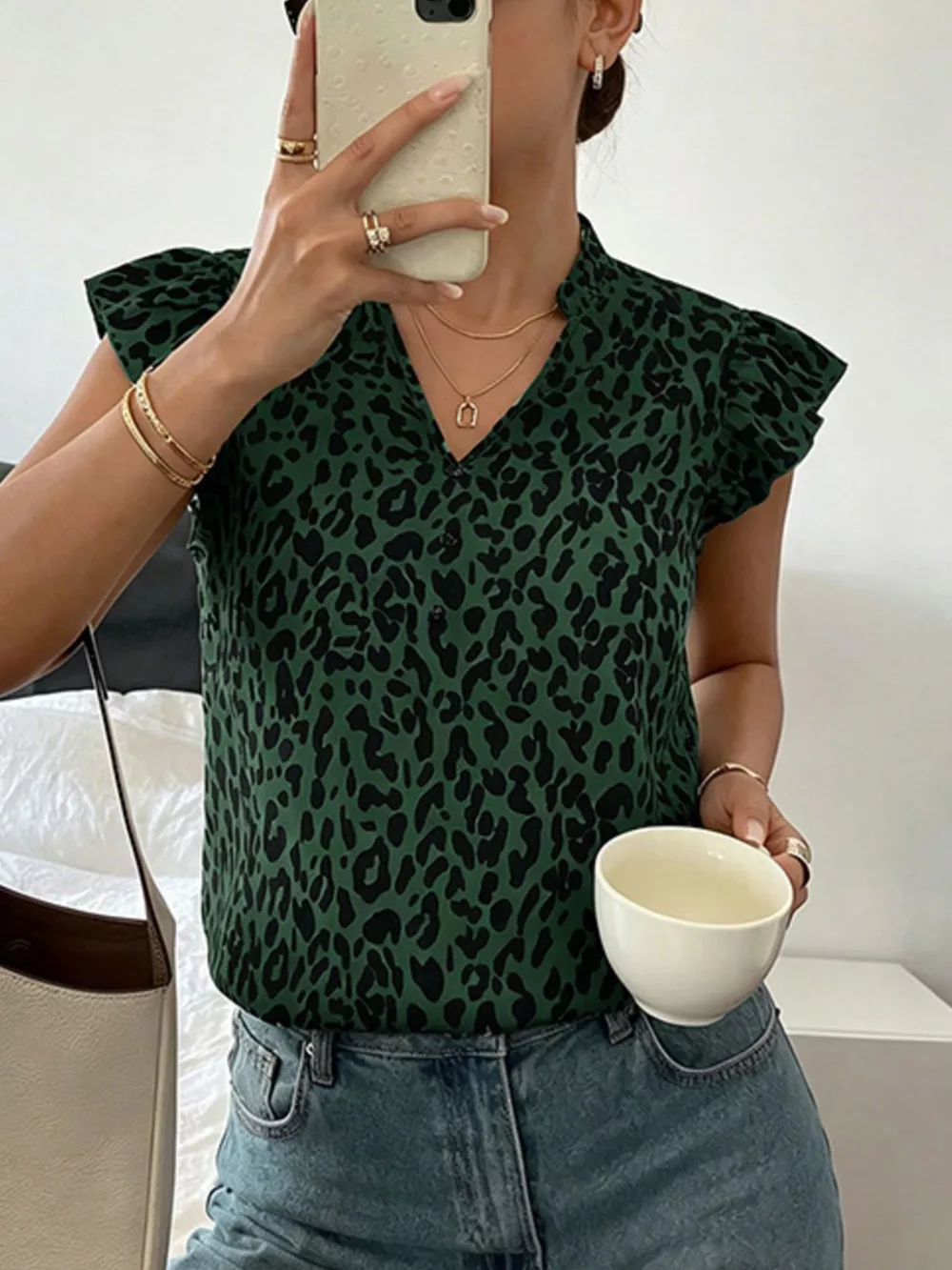 Leopard Print Ruffle Sleeve Blouse, image 11