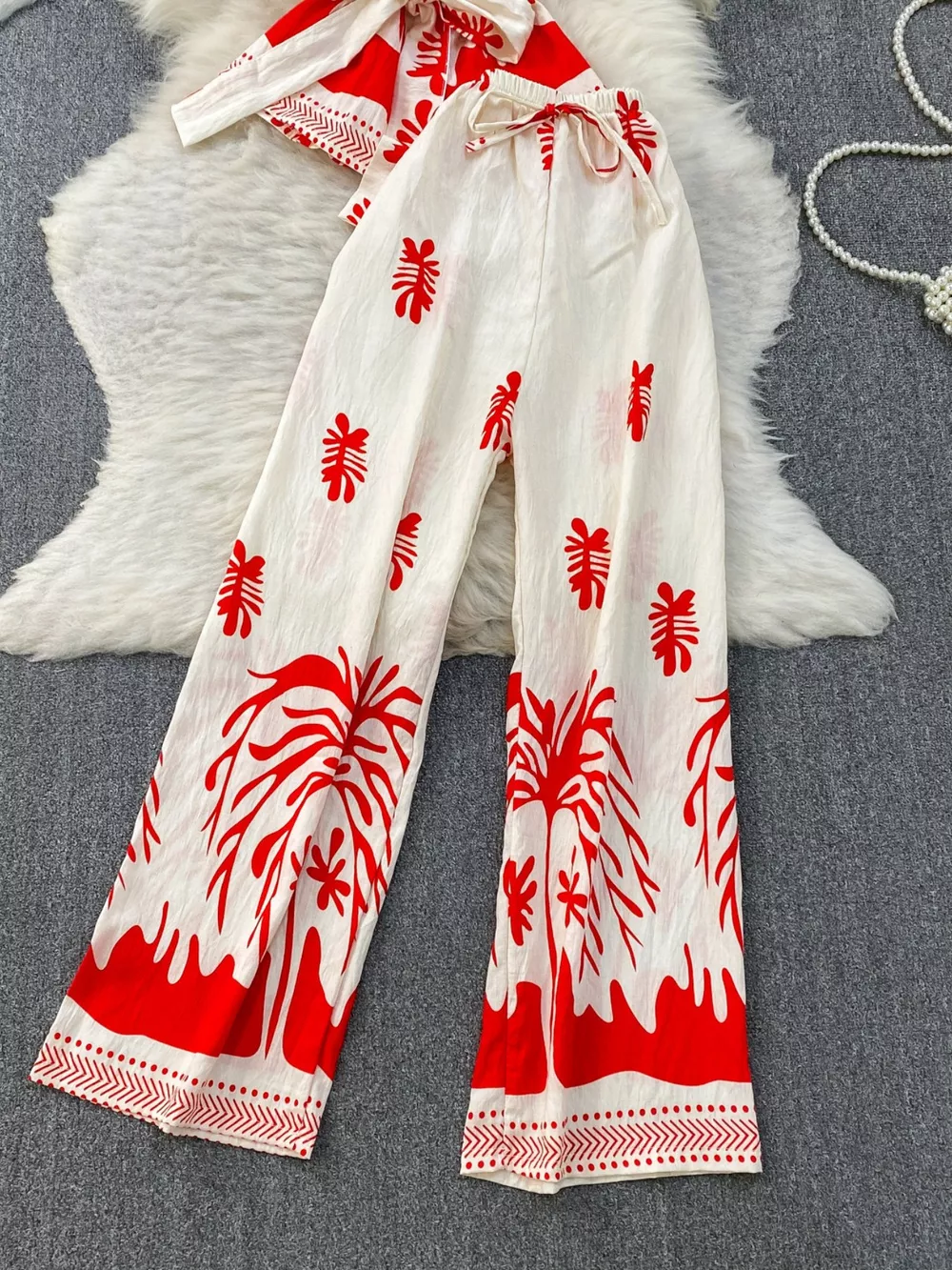 Printed Sleeveless Top and Wide Leg Pants Set, image 9