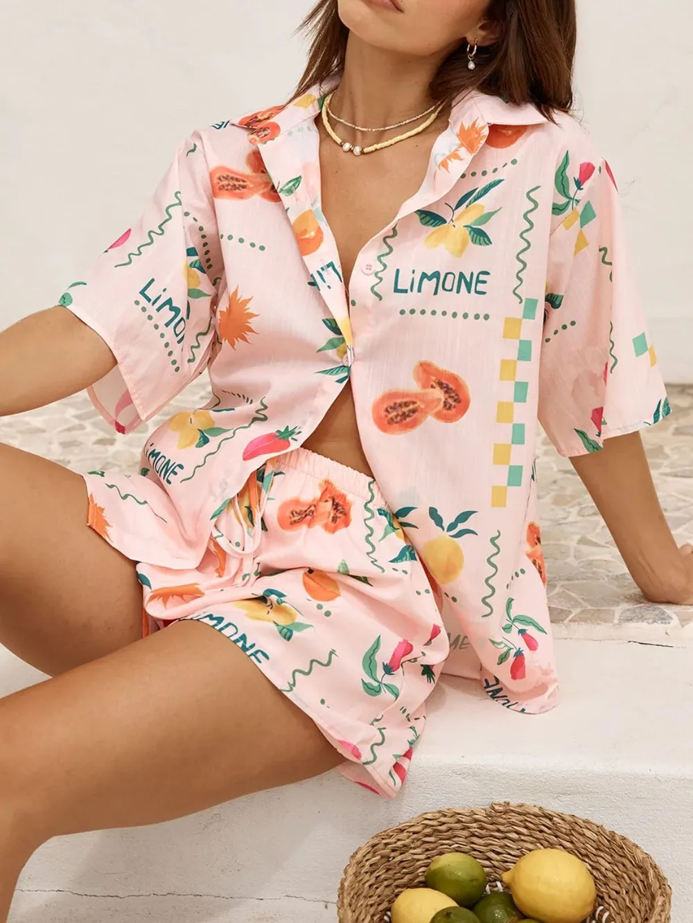 Printed Button Down Shirt and Shorts Set, image 3