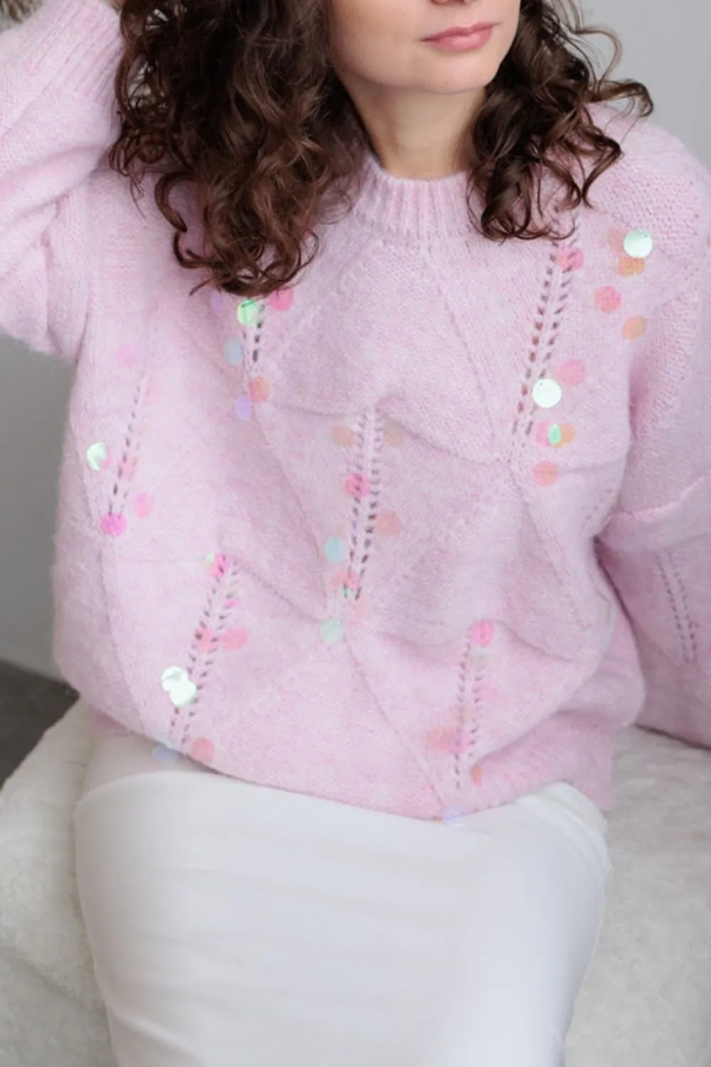 Sequin Round Neck Long Sleeve Sweater, image 7