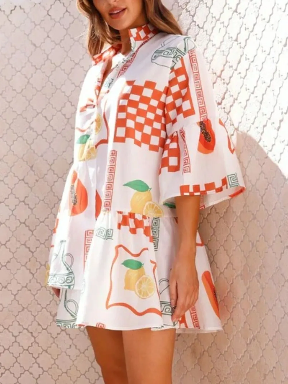Printed Three-Quarter Sleeve Mini Dress, image 4