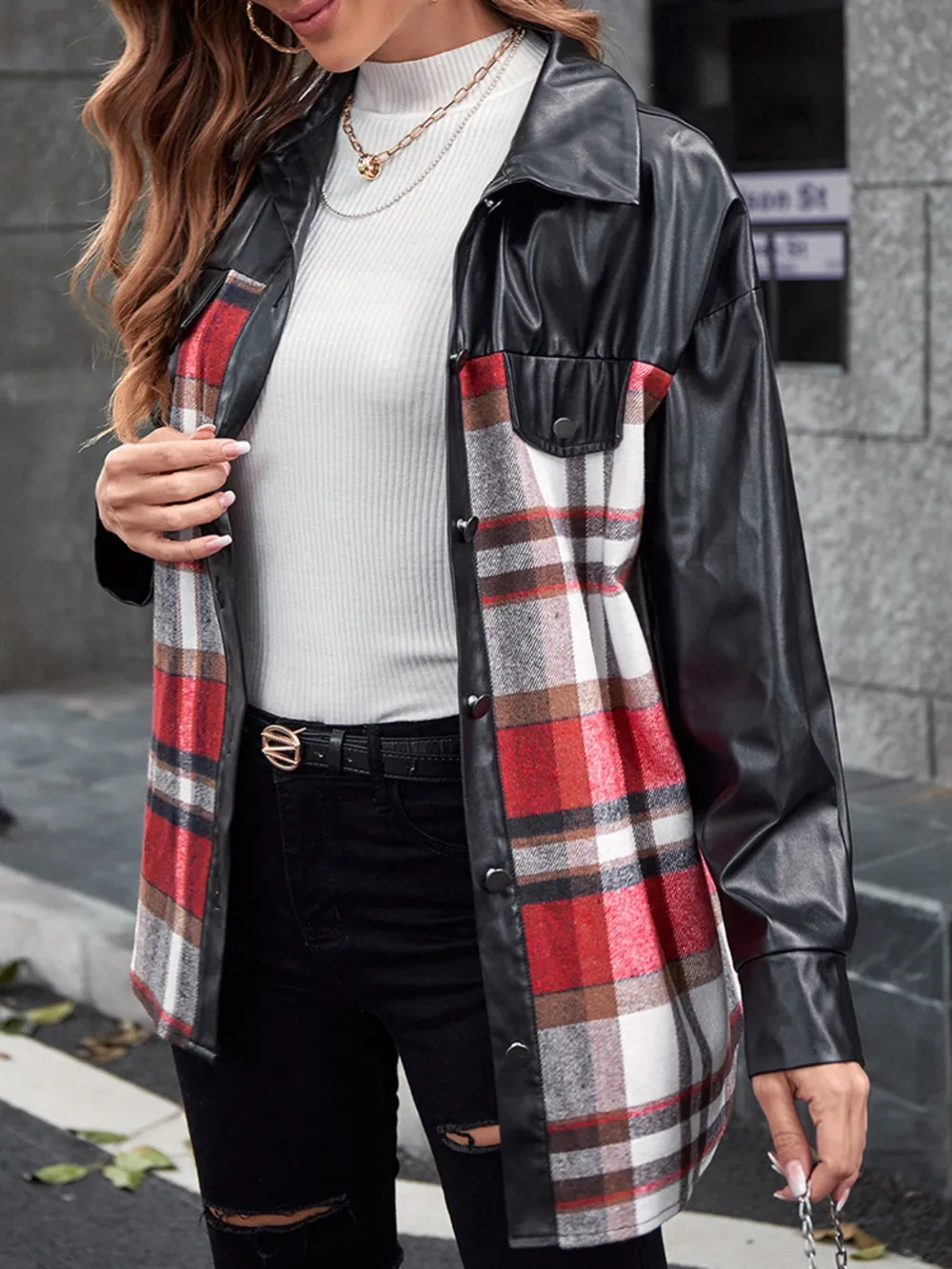 Plaid Button Up Dropped Shoulder Jacket, image 2