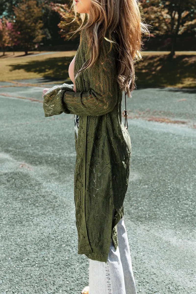 Openwork Open Front Long Sleeve Cardigan, image 13