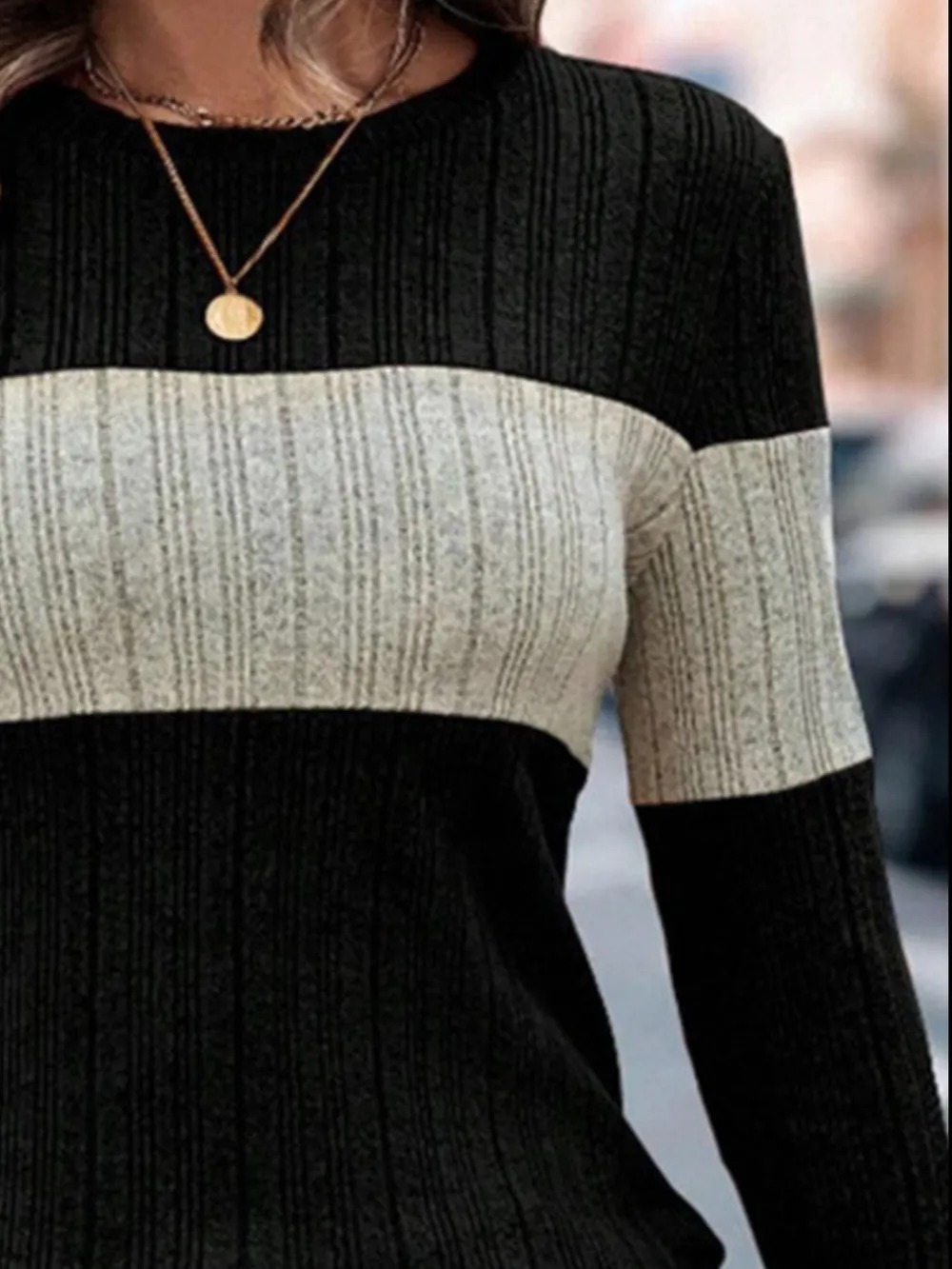 Color Block Round Neck Long Sleeve Sweater, image 6