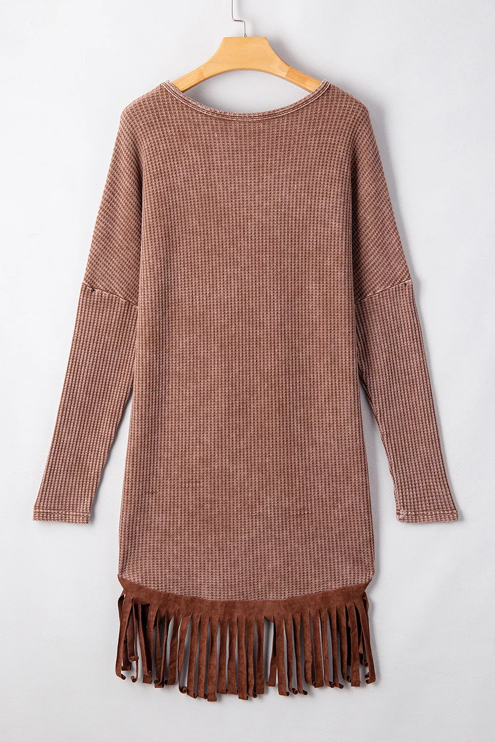 Waffle Knit Fringed High Low Loose Top, image 4