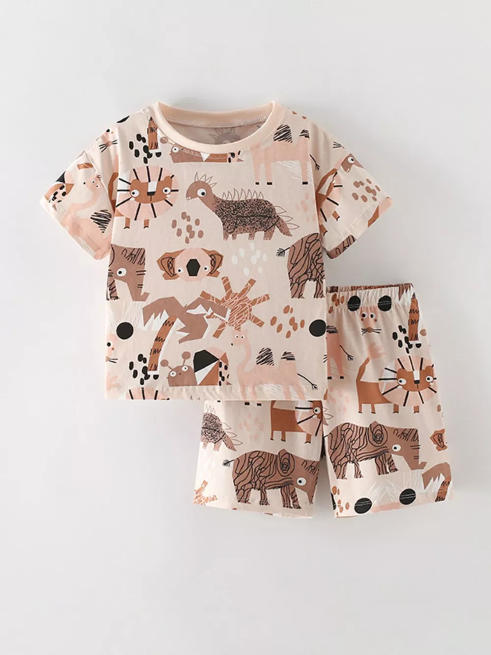 Children's Animal Print Round Neck Tee and Shorts Set