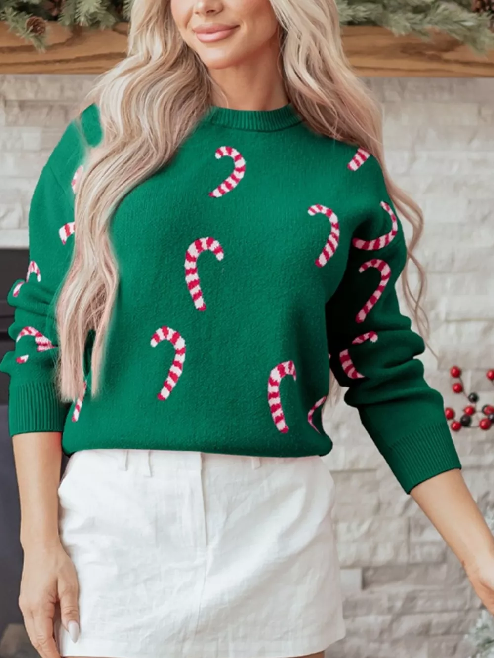 Christmas Candy Cane Holiday Drop Shoulder Sweater, image 4