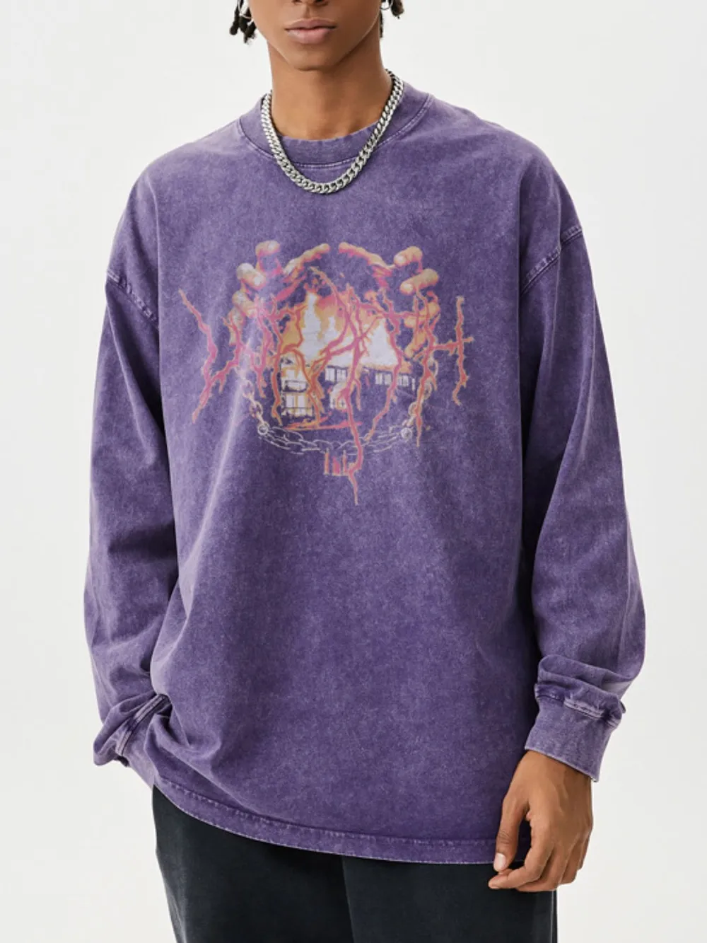 Men's Graphic Oversized Long Sleeve T-Shirt, image 3