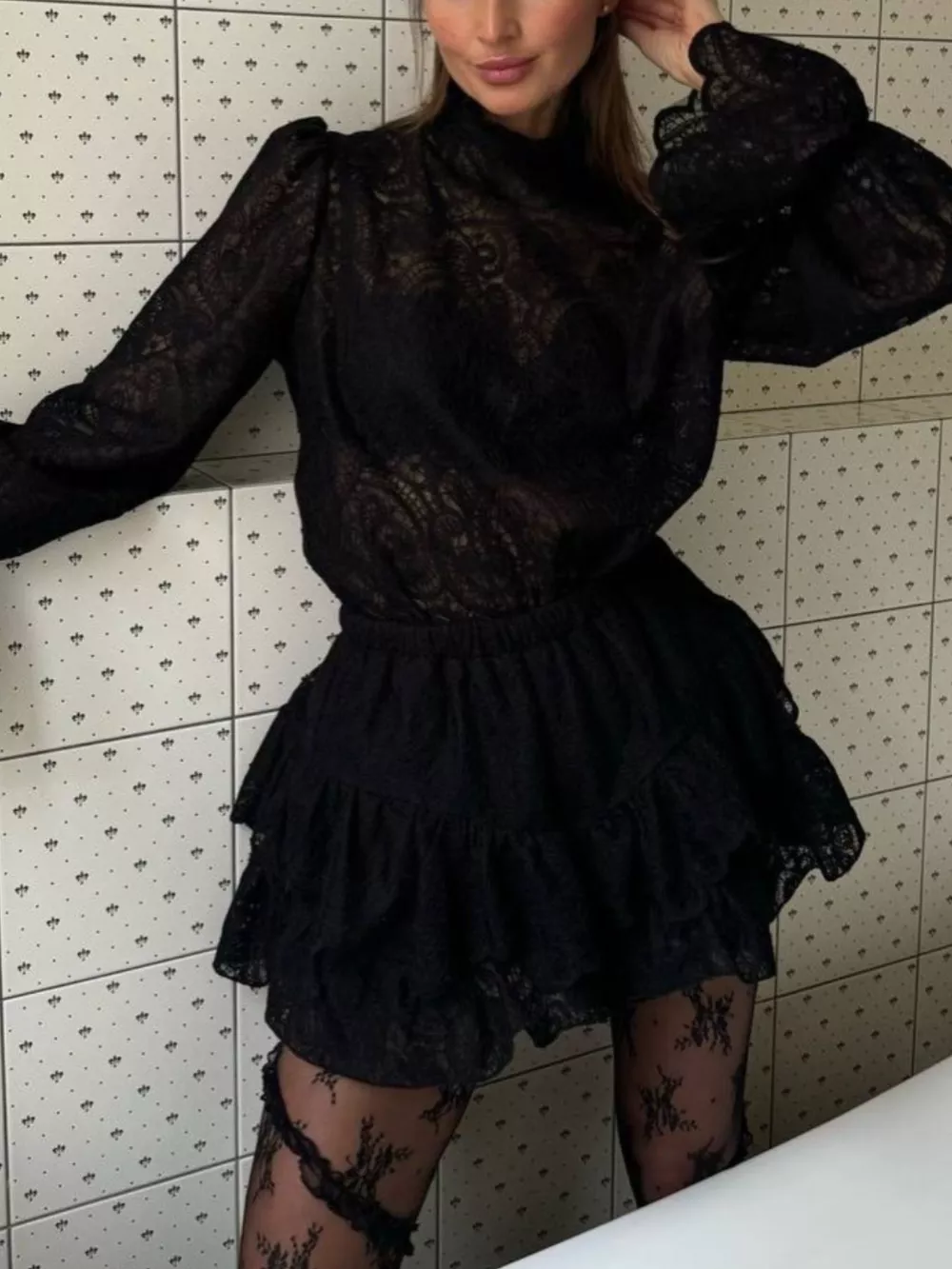 Lace Long Sleeve Top and Skirt Set, image 9