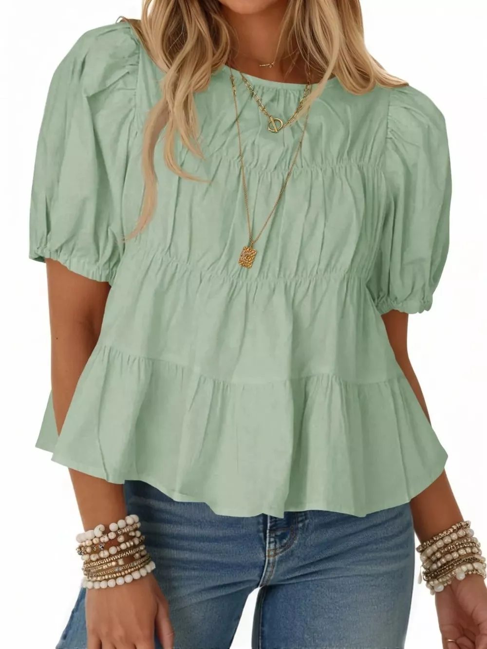 Ruched Tiered Puff Sleeve Blouse, image 20