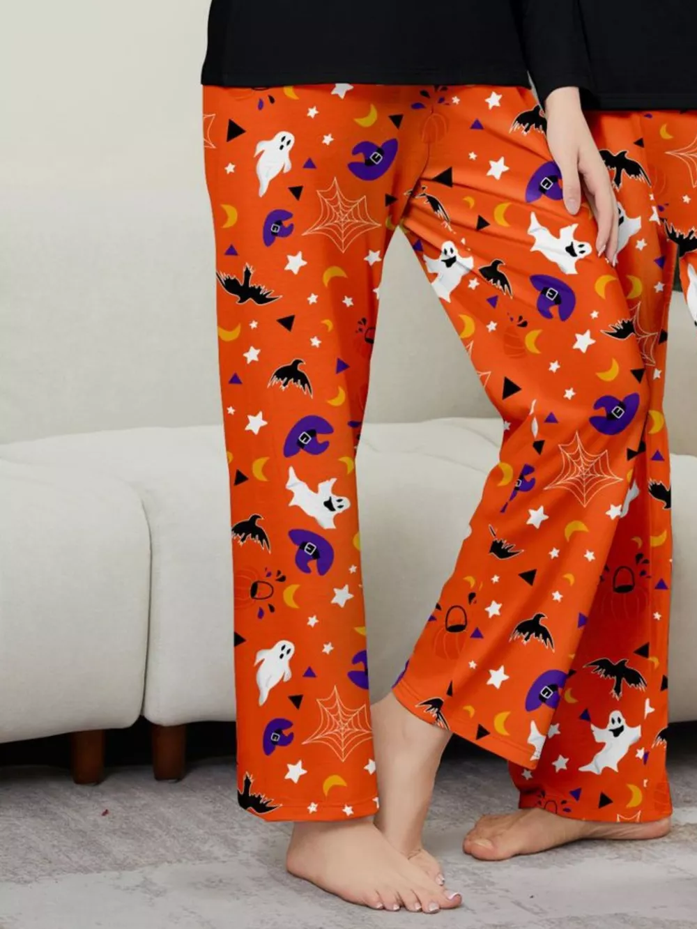 Full Size Halloween Family Matching Pajama Set with Ghost and Pumpkin Print Plus Size, image 7
