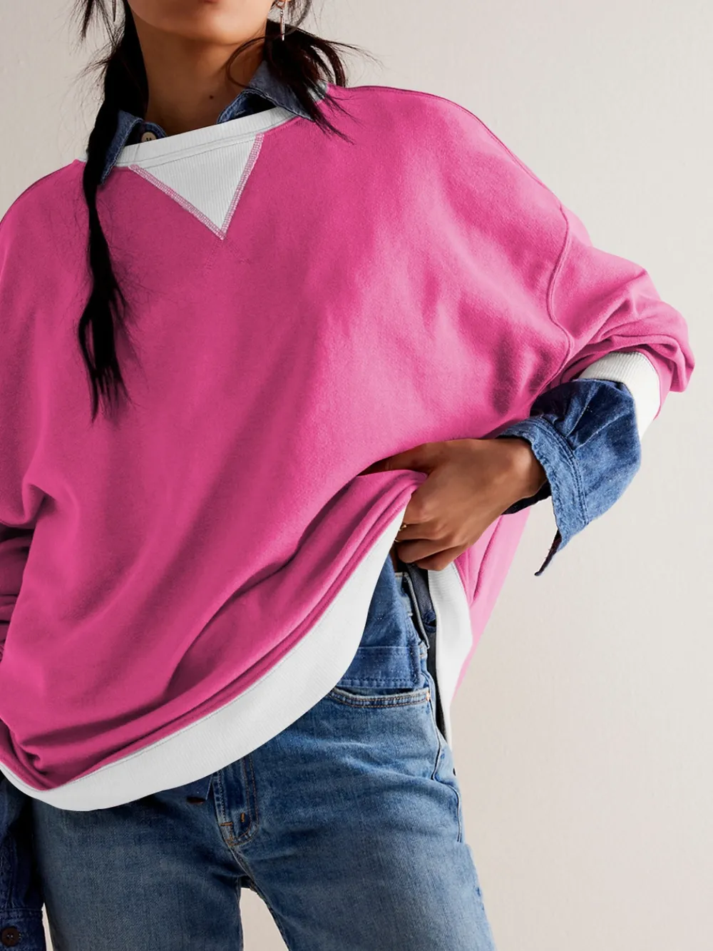 Contrast Dropped Shoulder Long Sleeve Sweatshirt, image 8