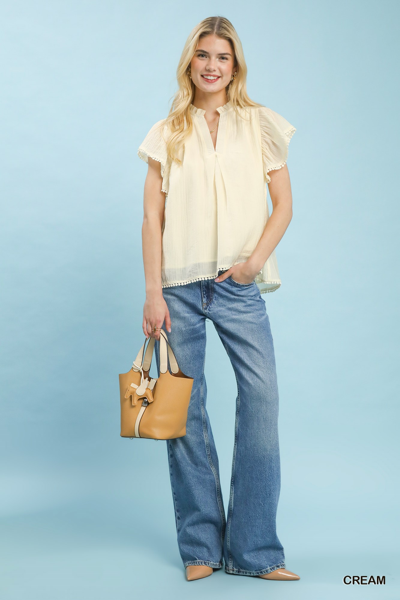Flutter Sleeve Relaxed Top with Trim Detail, image 4