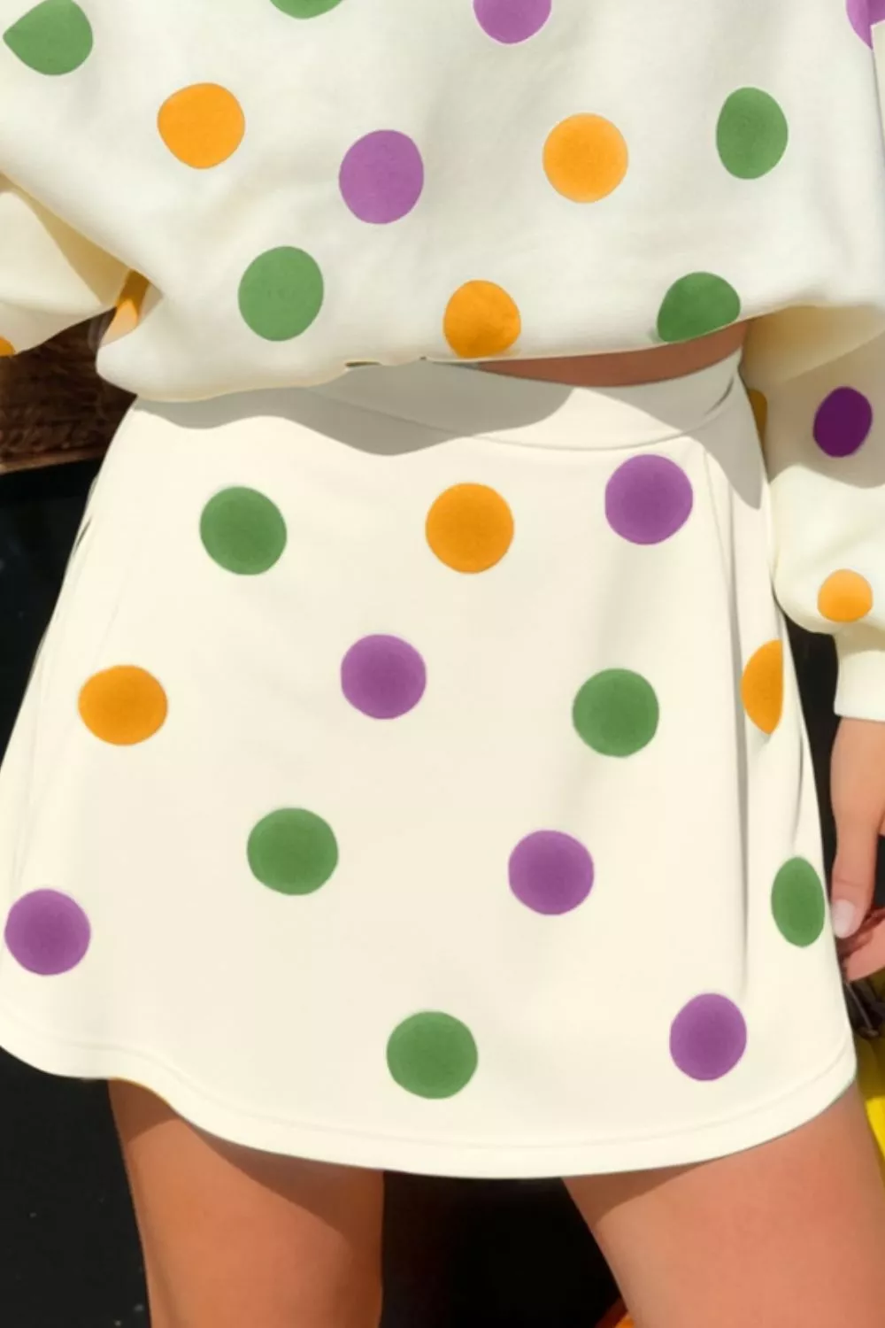 Polka Dot V-Neck Top and Skirt Set, image 2