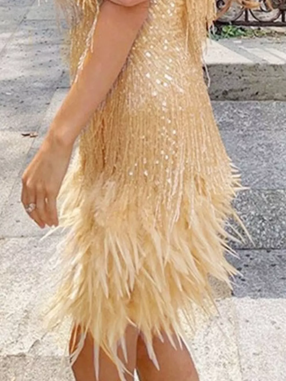 Full Size Sequin and Feather Fringe Mini Dress Plus Size, image 13