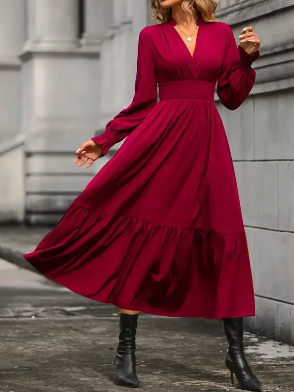 Surplice Long Sleeve Tiered Midi Dress, image 19