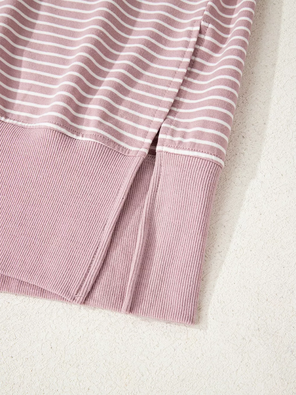 Stripe Thumbhole Side Slits Drop Shoulder Loose Fit Hoodie, image 7