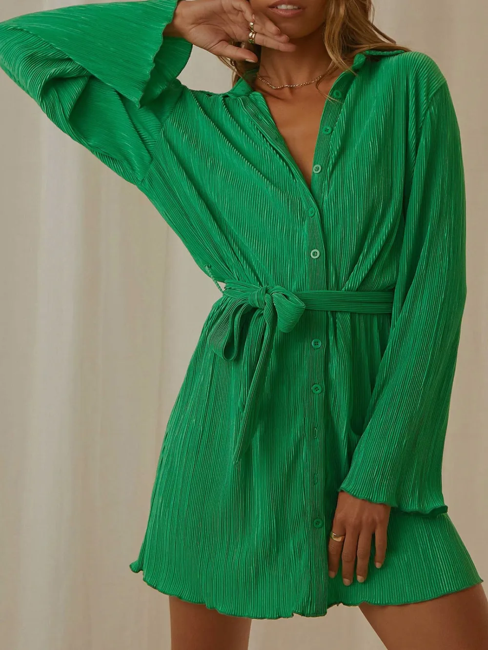 Tied Button Up Long Sleeve Dress, image 19