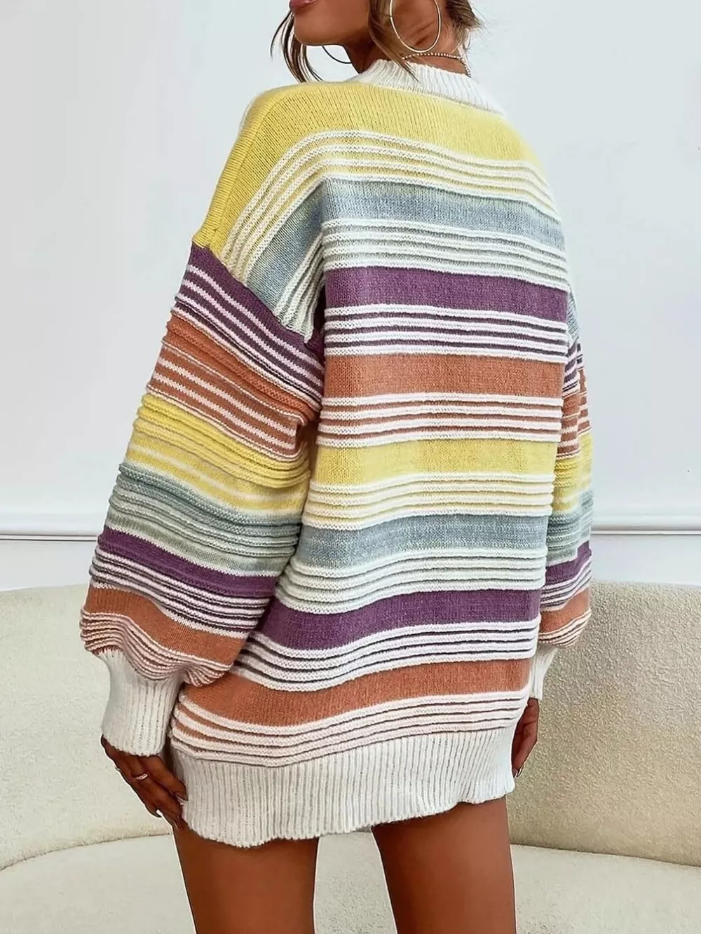 Striped Knit Long Sleeve Sweater, image 2