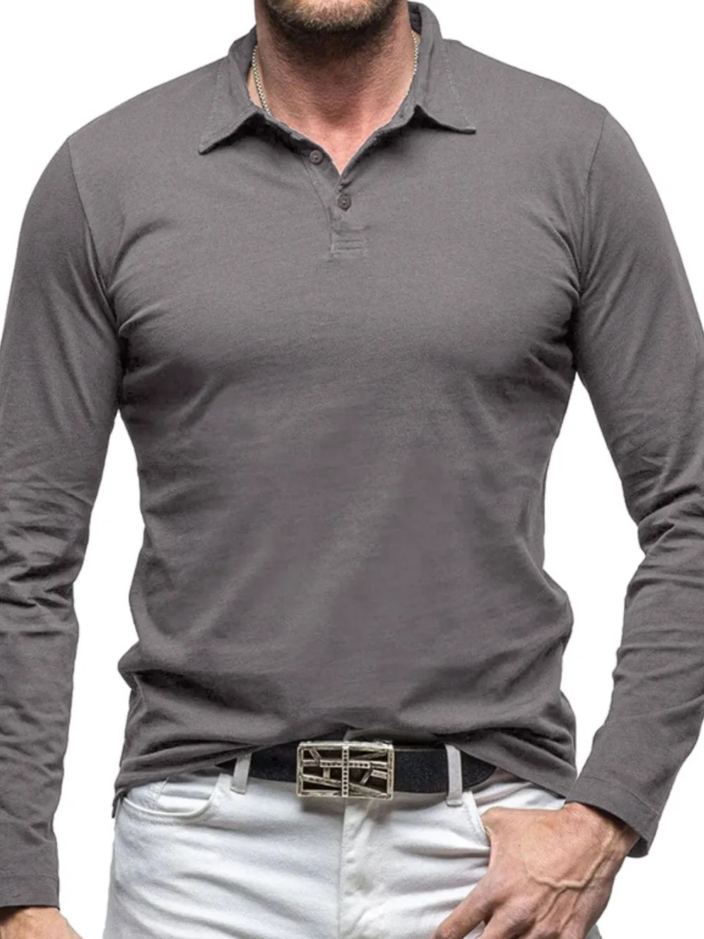 Men's Collared Neck Long Sleeve Polo, image 7