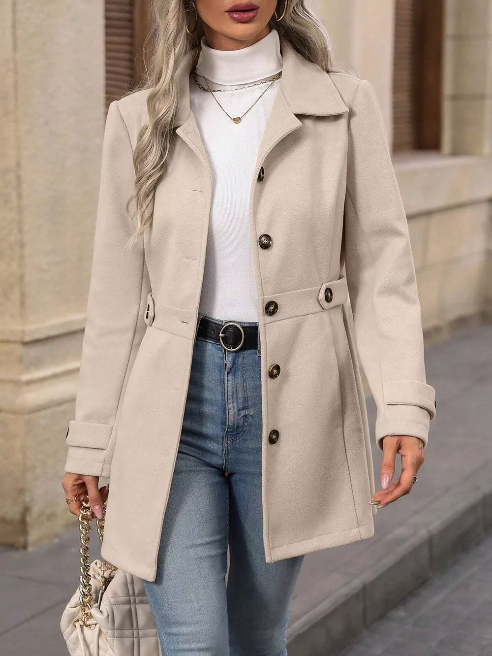 Collared Neck Button Up Coat, image 12