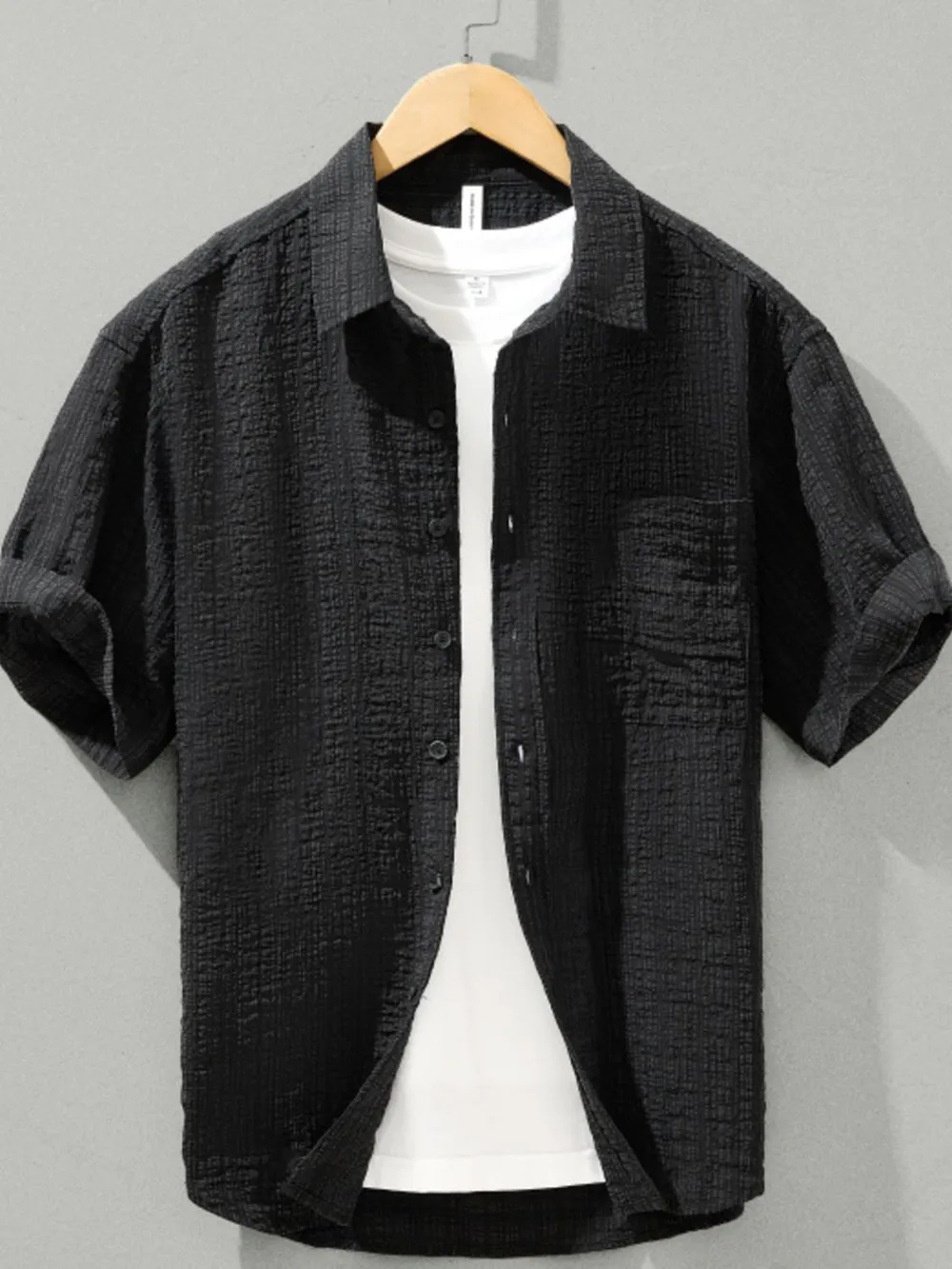 Men's Plus Size Textured Short Sleeve Casual Shirt, image 2