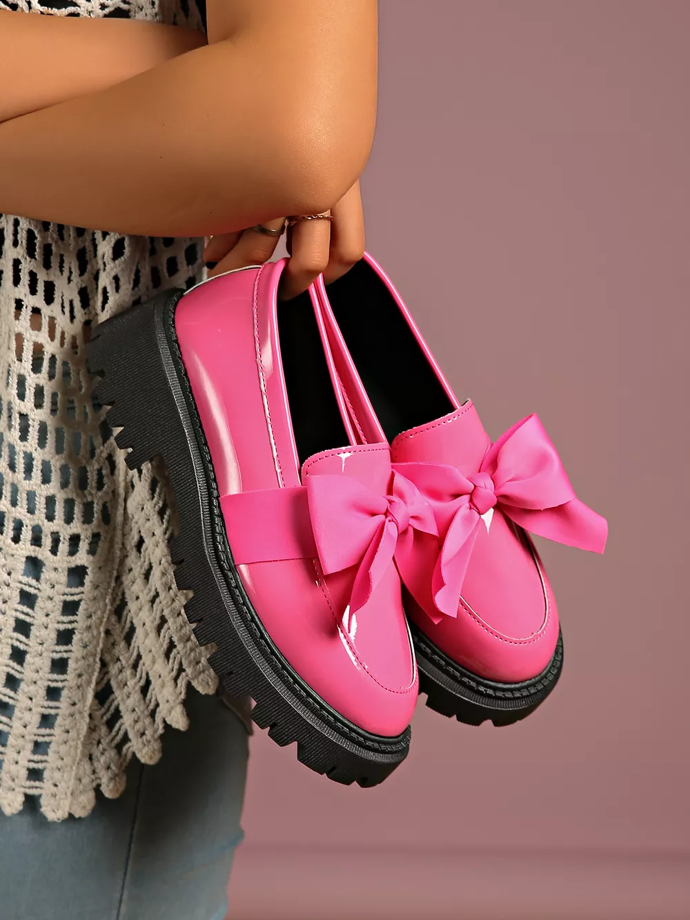 Bow Decor Round Toe Loafers, image 10