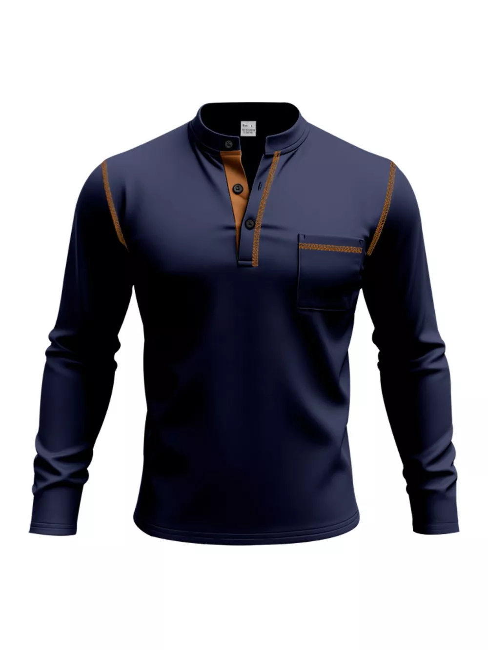 Men's Full Size Casual Long Sleeve Henley T-Shirt with Pocket Plus Size, image 7