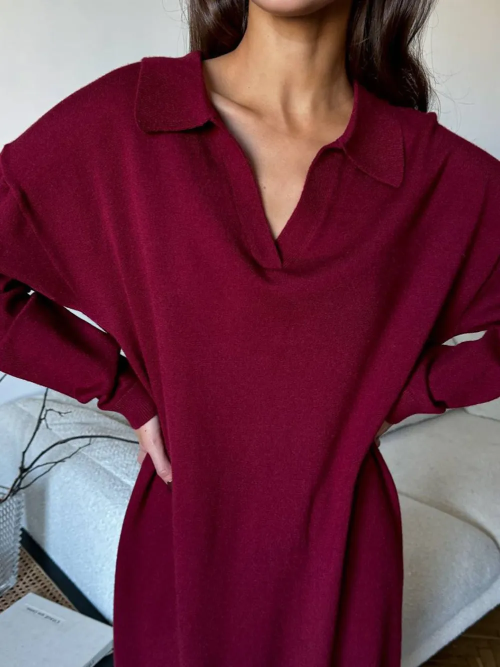 Long Sleeve Collared Neck Knit Dress, image 8