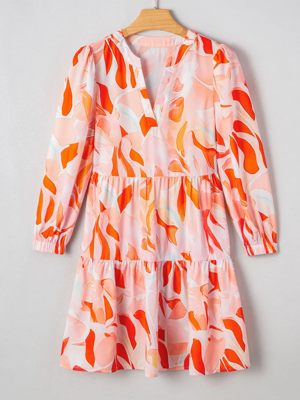 Printed Notched Long Sleeve Dress, image 8
