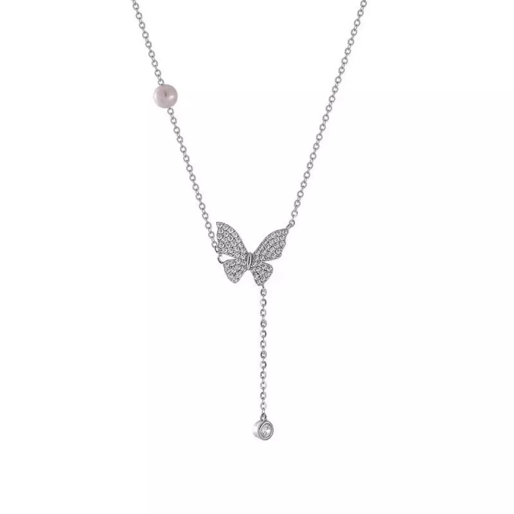 925 Sterling Silver Zircon Butterfly Necklace, image 7