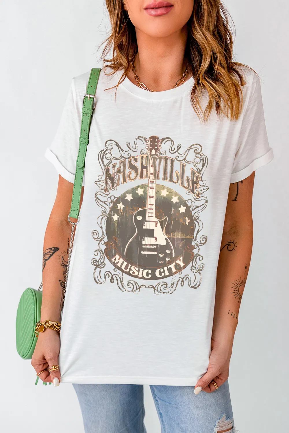 Guitar Graphic Round Neck Short Sleeve T-Shirt, image 5