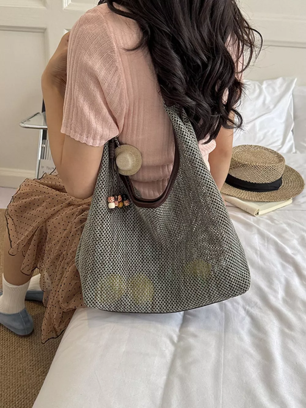 Textured Woven Shoulder Bag, image 5